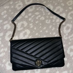 Gently used Tory Burch black Kira chevron shoulder bag.